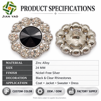 Boutons en métal cristal personnalisés OEM, bouton à coudre en alliage argenté avec pierre noire pour accessoires vestimentaires