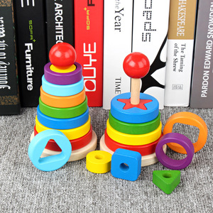 Torre Impilabile in Legno Arcobaleno, Gioco Educativo <span class=keywords><strong>per</strong></span> Bambini, Gioco di Abbinamento Forme e Colori - Product Image 4