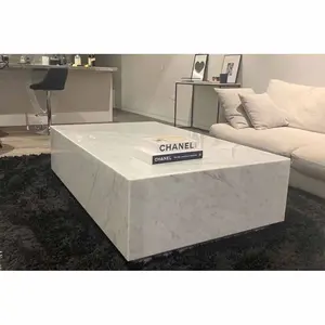 Table basse en marbre à socle cubique, marbre de Carrare blanc naturel, table de canapé pour salon, luxe et moderne