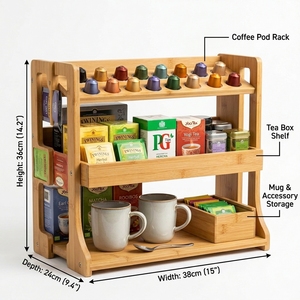 Organizador de Café y Té de Bambú de 3 Niveles, Soporte para Cápsulas, Estante para Té, Soporte para Tazas, 38x36cm, para el Hogar o Bar - Product Image 3