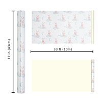 Papier cadeau doux et rêveur motif lapin et lune, bleu clair, nuages et étoiles, double face, pour boîte de fête pour filles, emballage artisanal