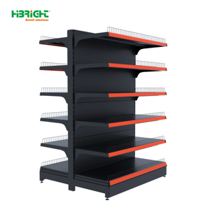 Étagère de présentation simple face noire pour supermarché avec bord avant orange, présentoir de marchandises pour magasin de proximité - Product Image 1