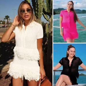<span class=keywords><strong>Abbigliamento</strong></span> <span class=keywords><strong>Donna</strong></span> 2025, Completo alla Moda con Minigonna a Vita Alta, Abito in Maglia a Quadri Decorato con Nappine, Stile <span class=keywords><strong>Comodo</strong></span> e Casual - Product Image 2