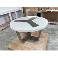 Small Size White Artificial Stone Round Conference Table Meeting Desk Chairs for 8 Persons
