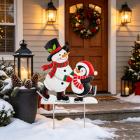 Décoration de jardin extérieure en métal personnalisée, style ferme, avec bonhomme de neige, pingouin, patineur et chapeau rouge