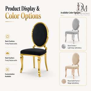 Wholesale <b>Gold</b> Stainless Steel Oval Back Banquet <b>Chair</b> with Black Upholstery and Curved <b>Legs</b> for Wedding Events - Product Image 4
