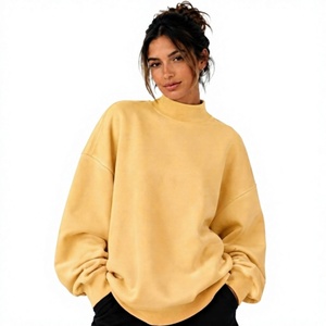 Sweat-shirt confortable et ample pour femme, col montant, en tissu polaire chaud, épaules tombantes, manches longues et style streetwear tendance - Product Image 1