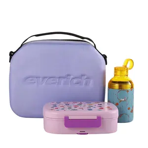 어린이 플라스틱 도시락 BPA 무료 전자 레인지 안전 PP 소재 가방 및 물병 캠퍼스 피크닉 가방 조합 귀여운 디자인