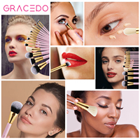 Ensemble de pinceaux de maquillage vegan professionnels GRACEDO avec manche en bois, personnalisable pour le visage et le correcteur