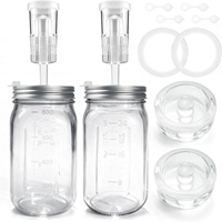 Kit de Fermentation en Verre Cylindrique à Large Ouverture (32oz, 64oz) pour Cornichons, Choucroute, Kimchi avec Valve d'Évacuation Unidirectionnelle