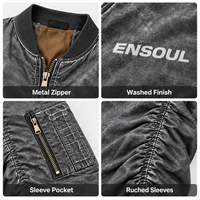 Blousons Bomber Vintage Lavés Personnalisés en Gros Coupe Oversize Manches Froncées Poches Col et Ourlet Côtelés Streetwear Vêtements d'extérieur OEM