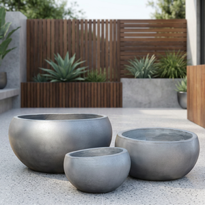 Macetas Modernas de Hormigón para Exteriores, Jardineras de Diseño Minimalista, Forma Circular, Acabado Gris para Plantas Verdes - Product Image 1