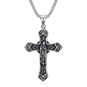 Collar con Cruz y Dije Retro <span class=keywords><strong>de</strong></span> la <span class=keywords><strong>Virgen</strong></span> <span class=keywords><strong>de</strong></span> Guadalupe <span class=keywords><strong>Madre</strong></span> <span class=keywords><strong>de</strong></span> Jesús en Acero Inoxidable con LOGO Grabado - Product Image 4