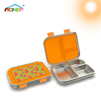 Aohea Vente à chaud Boîte à lunch Bento en acier inoxydable 304 à 3 compartiments pour micro-ondes Conteneurs étanches Boîte à lunch en métal
