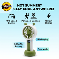 Nouveau ventilateur portable d'extérieur pour camping, 100 niveaux réglables, moteur à balais rechargeable, 500 mAh, USB/Batterie, bouton de commande
