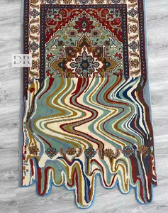 Alfombra de lana Vintage persa de estilo moderno con estampado personalizado, alfombra lavable de diseño multicolor con mechones a mano para el suelo del hogar - Product Image 1