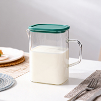 Carafe en verre borosilicate de haute qualité avec couvercle 1,5 L, écologique, Sunyo, faite à la main, avec poignée, pour thé glacé, jus, lait, usage quotidien, personnalisable