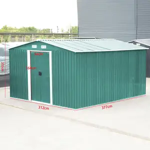 XXXL METAL TOOL SHED 10X12 Apex Roof Metal Sheds w/ Sliding Door & Base Garden Storage Shed with foundation