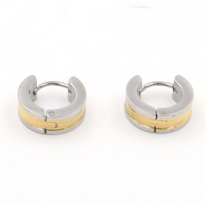 Titanium Steel Two Tone Huggie Earrings Geometric Circle Design Gold Plated Ear Clips For Women Fashion Jewelry - Product Image 5