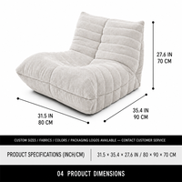 Komfortable Gerippte Chenille-Bodensitzgelegenheit Plissierte Modulare Couch Flauschige Rahmenlose Lounge-Sitzgelegenheit für Zen-Meditationsraum-Möbel