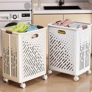Large Capacity 60L Collapsible Plastic <strong>Laundry</strong> Hamper with Universal <strong>Wheels</strong> Breathable Bathroom Storage <strong>Basket</strong> - Product Image 1