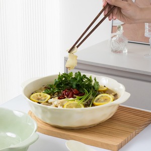 Grand bol en céramique à double poignée pour poisson mariné, soupe, poisson bouilli et lait de sang épicé, usage domestique - Product Image 3