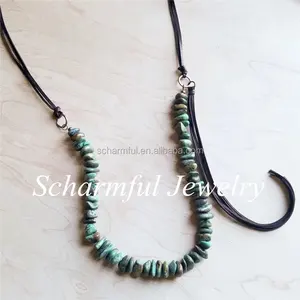 NS2011111 Aadjustable Turquoise Stone Beaded Leather String For Necklace