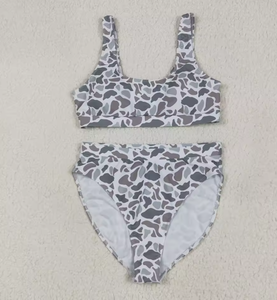 Trajes de Baño Longlv de Verano para Niñas, Familiares, Casuales, con Estampado de Camuflaje Gris, Transpirables, Ecológicos, de Poliéster/Nailon - Product Image 4