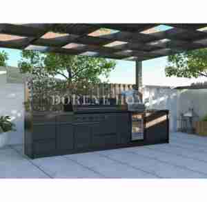 Gabinetes modernos <span class=keywords><strong>de</strong></span> Isla <span class=keywords><strong>de</strong></span> cocina al aire libre con almacenamiento inteligente, iluminación colgante, escape <span class=keywords><strong>de</strong></span> chimenea curvo <span class=keywords><strong>y</strong></span> diseño <span class=keywords><strong>de</strong></span> barbacoa en el patio trasero - Product Image 2