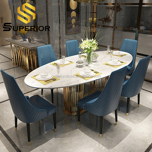 Blanco oval de piedra de mármol artificial superior de mesa de comedor moderno <span class=keywords><strong>restaurante</strong></span> - Product Image 3