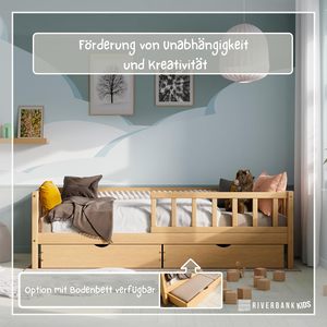 Children's <strong>Bed</strong> with Fall Protection Natural - Toddler Youth <strong>Bed</strong> Solid Wood <strong>Pine</strong> <strong>Bed</strong> <strong>Frame</strong> with Slatted <strong>Frame</strong> - Product Image 3
