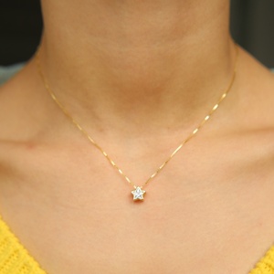 Italy <strong>Silver</strong> <strong>Chain</strong> <strong>Box</strong> Delicate <strong>Chain</strong> with Star Cubic Zirconia Cz Single Stone Star Pendant Necklace - Product Image 4