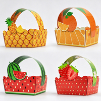Panier Cadeau en Papier en Gros avec Poignée, Motif Fruits Mignons, pour Fête d'Anniversaire d'Enfants, Boîte d'Emballage pour Biscuits et Bonbons, Sac Fourre-Tout