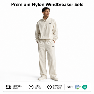 Conjunto Cortavientos de Nylon Premium Charlo para Hombre, Ligero, Antidesgarro, con Cremallera de Cuarto, Forro de Malla, para Deporte y Gimnasio, Venta al por Mayor, Personalizado, OEM, a Granel - Product Image 1