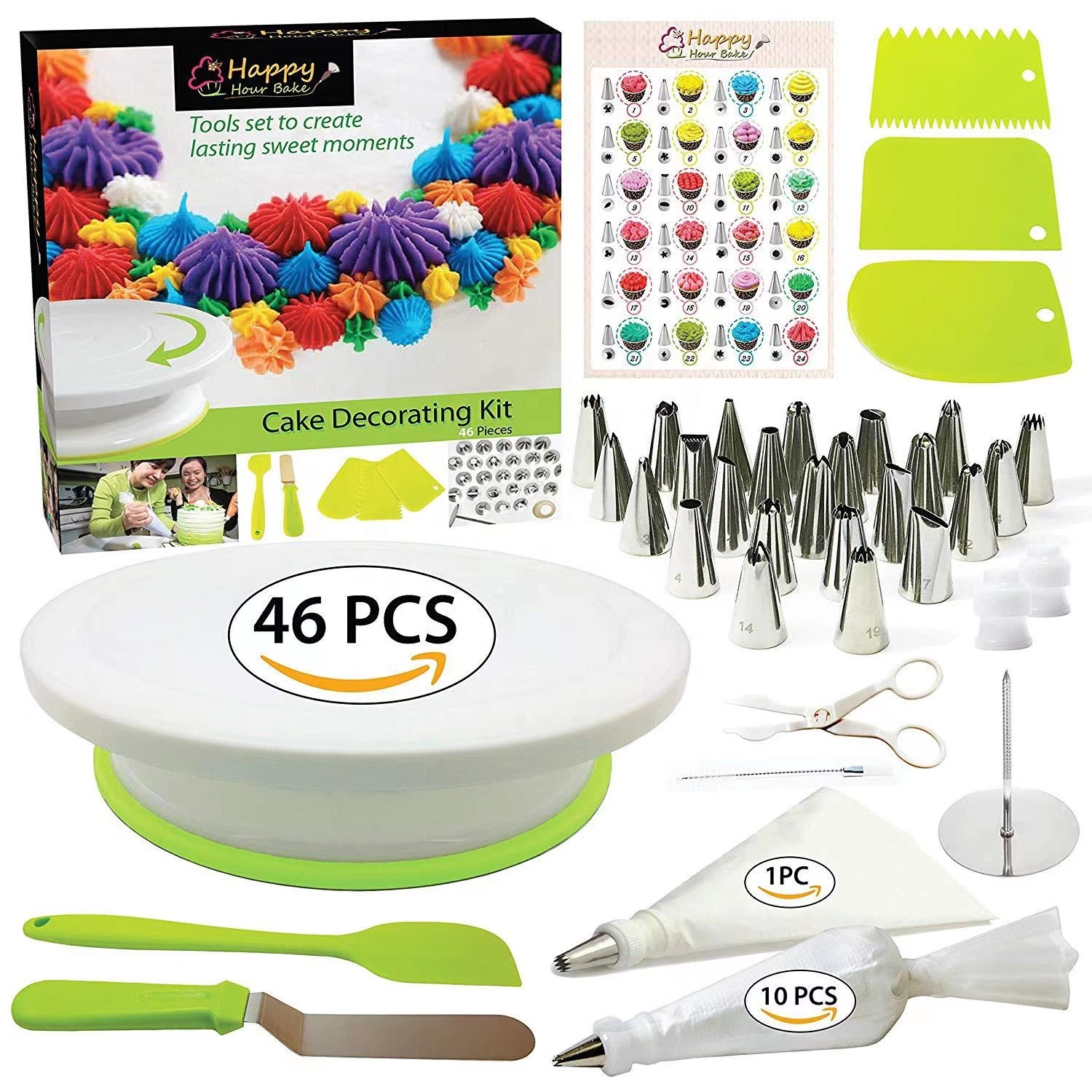 Juego de puntas de decoración de pasteles, suministros de horneado, soporte giratorio para pastel, Kit de herramientas, soporte de plástico para glaseado, 46 Uds., gran oferta