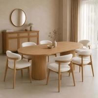Table à manger extensible en bois de luxe, ronde à ovale, base à colonnes côtelées, style moderne minimaliste, ensemble de meubles de cuisine avec 4 chaises, 6 places