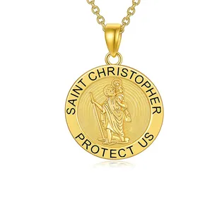 Buteee מכירה לוהטת 18k זהב עגול St כריסטופר מדליית עם נירוסטה שרשרת