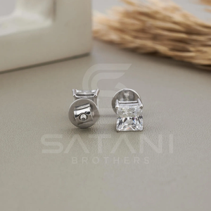 Pendientes de Botón de Moissanita con Corte Princesa, Plata de Ley 925, Cierre de Rosca, Joyería Fina Clásica y Brillante para Mujer, Uso Diario, Regalo - Product Image 4