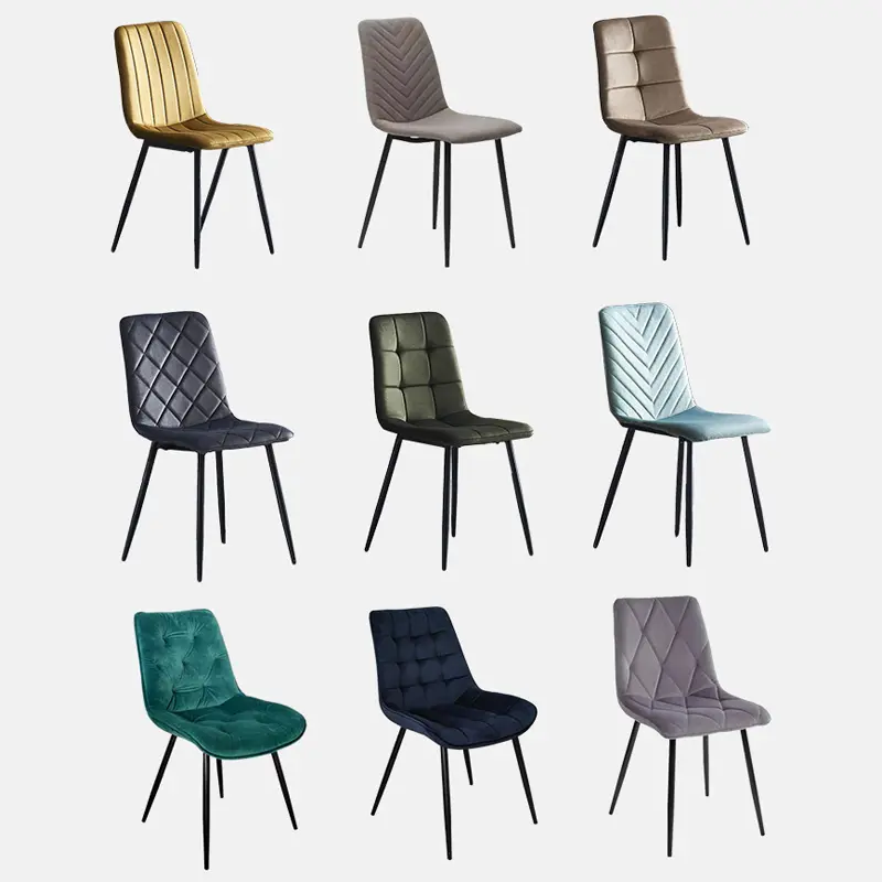 नॉर्डिक मखमल कपड़े आधुनिक लक्जरी डिजाइन फर्नीचर भोजन कक्ष कुर्सियों असबाबवाला धातु पैर सोने कुर्सी भोजन