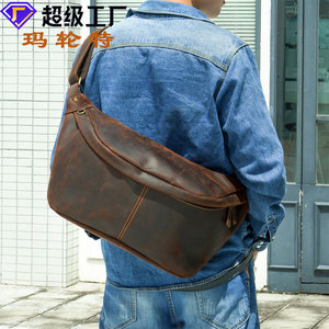 2025 Crazy Horse cuir <span class=keywords><strong>sortie</strong></span> bandoulière hommes sac grande capacité rétro sac à bandoulière mode hommes poitrine sac - Product Image 1
