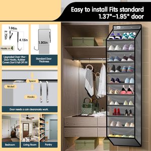 10 Tier Over The Door <b>Shoe</b> Organizer Gray 33x15x85cm Hanging Storage Rack For <b>Shoes</b> Behind Doors On Walls - Product Image 4