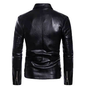 Veste de motard en simili cuir noir pour homme, manches matelassées, style moto, fermeture éclair, coupe ajustée, veste en cuir PU pour moto - Product Image 3