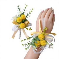 Boutonniere dan Corsage Pria Wanita Buatan Tangan, Imitasi Bola Emas, Set Bunga Buatan dari Kain untuk Hari April Mopok