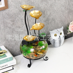 Minimalist <b>Desktop</b> Glass Fish Tank Round Water Feature For Living Room Entryway TV <b>Stand</b> Aquarium Decor - Product Image 3