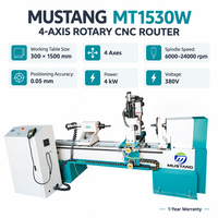 Tour à bois CNC Mustang MT1530W 4 axes, diamètre 300 mm, longueur 1500 mm, machine à tourner le bois pour pieds de table et meubles
