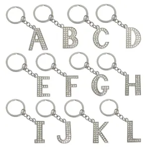 Custom logo charms initial crystal rhinestone Capitals letter keyring pendant key chains letters metal alphabet keychains