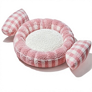 Vente en gros de lits pour chiens et chats personnalisés de luxe, en forme de sucette rayée, en polaire Sherpa, tapis de couchage pour animaux de compagnie, OEM et ODM - Product Image 1