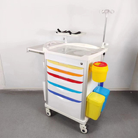 Chariot médical d'urgence ABS pour hôpital avec support à oxygène et système de tiroirs à verrouillage centralisé