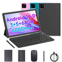 Tablette portable 10 pouces avec 12 Go de RAM, 64 Go de ROM, Android 16.0, batterie 6000 mAh, processeur cinq cœurs et étui de protection