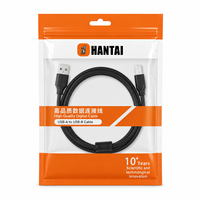 Kabel Printer USB 2.0 Tipe A ke Tipe B 0.5m Berpelindung dengan Jaket PVC Hitam Putih